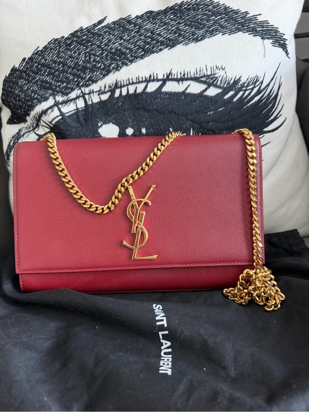 Saint laurent Grain De Poudre Medium Monogram Kate Satchel Red